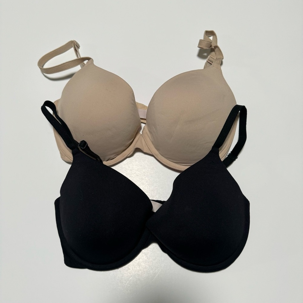 VS PINK Wear Everywhere Push Up Bras lot of 2 Black Nude